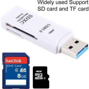 Compacte SD en Micro SD kaartlezer adapter naar USB 3.0 | Wit | Snel | 6CM