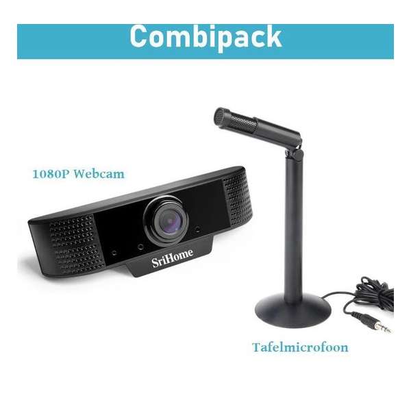 FullHD 1080P Webcam met Microfoon voor PC & Laptop. USB Camera met tafelmicrofoon Combipack