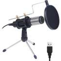 Microfoon | Tafelmicrofoon | Condensor | Pop filter | Standaard | USB | Zwart