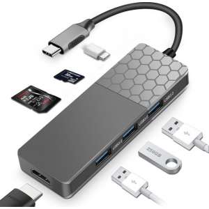 USB-C Hub 7-in-1 met HDMI + 3 X USB-3.0 + 1 x USB-C (Opladen) + SD/Micro SD