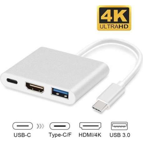 USB-C adapter voor Macbook met USB, HDMI, USB-C - Zilver