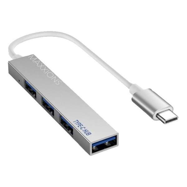 USB-C Type C naar 4x USB 2.0 Splitter/Converter/Adapter/Hub/Dock - Aluminium - Zilver