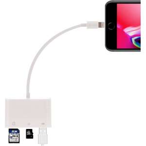 8 Pin naar SD + TF + USB-poort Camera Reader Adapter, ondersteuning iOS 9.2-11 systeem, voor iPhone, iPad (wit)