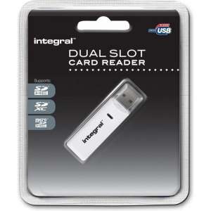 Integral Dual Slot Card Reader USB 2.0 voor SDHC - MicroSDHC / Wit