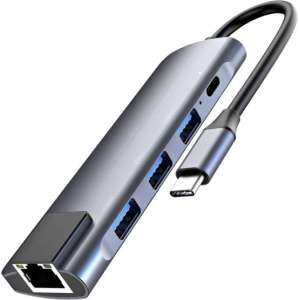 Maxxions USB C Ethernet Hub - USB C naar USB A Dock - Aluminium - Space Grey