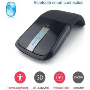 DrPhone F2 - Bluetooth Touch Flexibele Foldable Draadloze Muis – 1200 DPI + Inclusief batterijen – Alternatief Arc Muis - Zwart