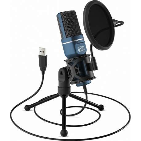Tonor® Microfoon + Gratis Popfilter - Streaming, Video, Gaming - Online School/Werk - Apple/PC - Blauw