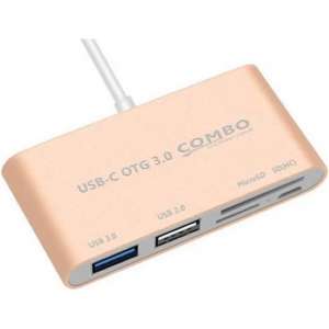 USB-C Cardreader Kleur: Roze - USB-C Hub - 2xUSB (2.0 + 3.0) , SD kaart, Micro SD (Hoge capaciteit), Micro USB