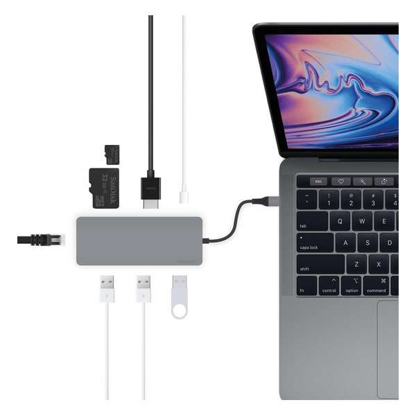 iMounts USB-C hub/adapter - Ethernet en HDMI aansluiting - MacBook - Space Gray
