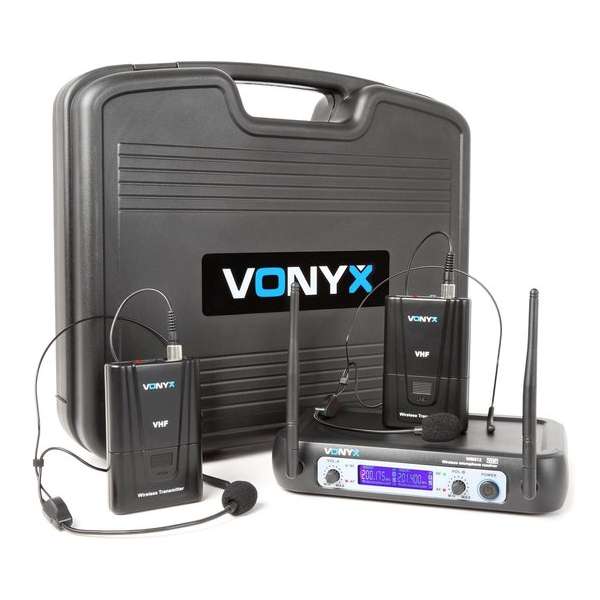 Vonyx WM512H 2-Kanaals VHF Draadloos Microfoonsysteem met Bodypacks en Display