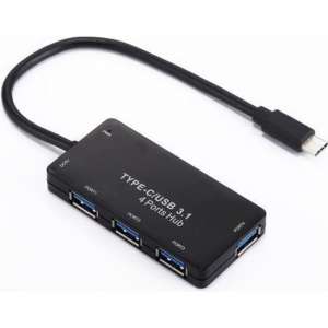 Premium 4-Poorts USB 3.0 female naar USB-C male HUB adapter splitter | Zwart 28cm (Type-C 3.1 USB)