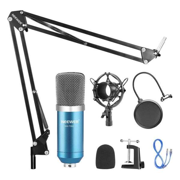 Neewer USB Microfoon set | Verstelbare arm | Streaming | Youtube | Plug & Play | PC | Blauw