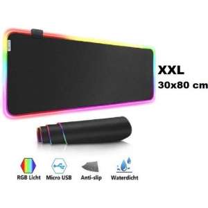 Gaming Muismat XXL - Extra groot - 80cm x 30cm - RGB - LED Verlichting Muismat - Gaming - Antislip - Waterproof - Klavier