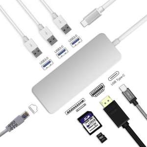 8 in 1 USB-C Hub Adapter - 4K HDMI/RJ 45 Poort /SD/MicroSD/TF Kaartlezers/USB 3.0 A/Type-C PD