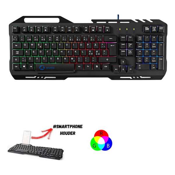Gaming toetsenbord| RGB-verlichting | USB 2.0 | US International | Metalen designsmartphonehouder|RGB|