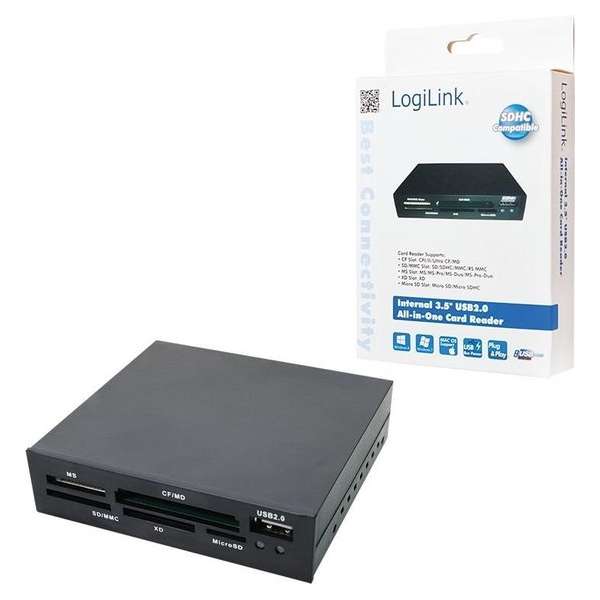 LogiLink CR0012 Intern USB 2.0 Zwart geheugenkaartlezer