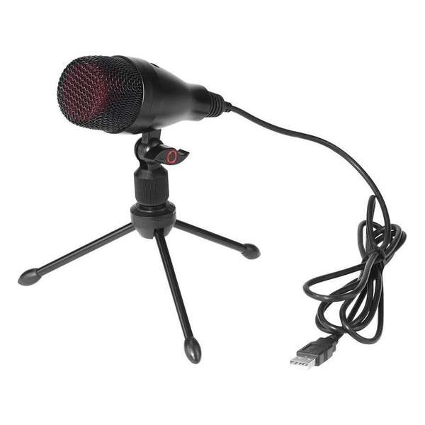 NÖRDIC MFK-008 USB-tafelmicrofoon met standaard voor uitzending, podcast en gaming-pc, Mac en Win, Zwart