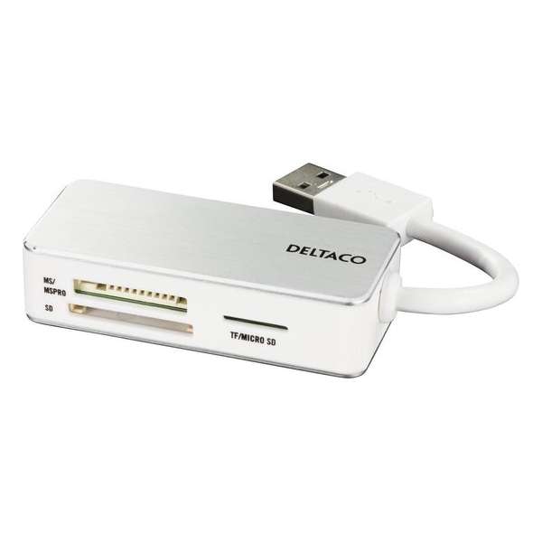 DELTACO UCR-147, USB Cardreader USB 3.1 Gen 1 SD, Micro SD en MemoryStick Pro/Duo Kaartlezer Windows & macOS zilver