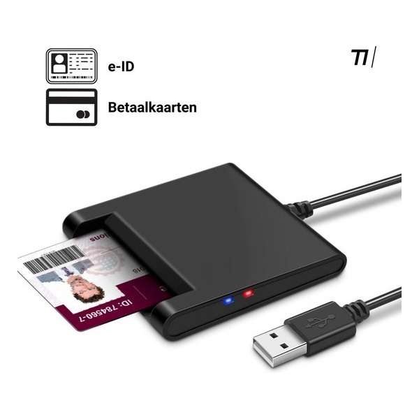 TIKKENS eID Kaartlezer - Identiteitskaartlezer - Smartcardlezer - SmartCard - eID Lezer - Windows/Mac/Linux - USB - Zwart