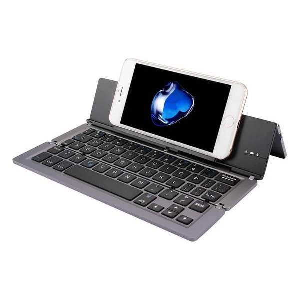 F18 Ultradun oplaadbaar opvouwbaar 58-toetsen Bluetooth draadloos toetsenbord met houder (grijs)