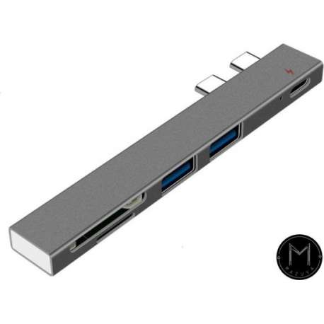 Mazuva | 5 in 1 USB-C HUB | Voor Apple MacBook|USB-C |Thunderbolt | 2x USB 3.0 | MicroSD Reader | SD Reader|