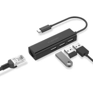 Lention - Zwarte Premium USB-C Hub - 3x USB 2.0 - Internetkabel - CB-UC-USB2.0-HUB-BLK