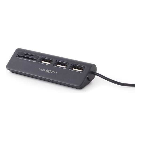 MaxXter USB-hub (met geïntegreerde kaartlezer) - 3 poorten - Zwart