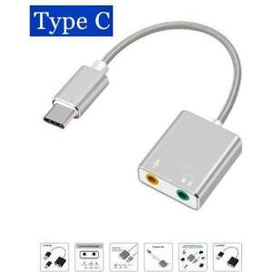 USB-C / Type-C naar Jack 3.5mm koptelefoon microfoon geluid kaart ZILVER - USB C audio adapter KLEUR ZILVER