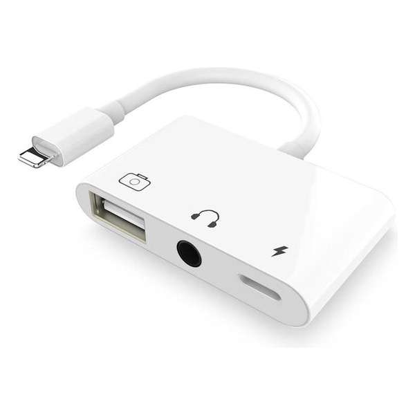 NÖRDIC LGN-100 USB-C adapter naar USB A, 3.5 mm audio, USB-C Lightning, 10 cm, Wit