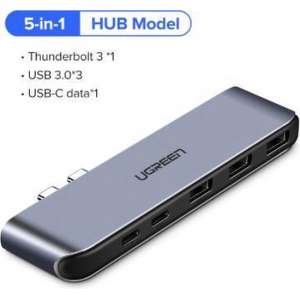 Ugreen 5 in 1 USB 3.0 Type-C Hub Adapter PRO | Thunderbolt 3 USB-C Hub - 3x USB 3.0 - MacBook Pro/Air 2017/2018 | Space grey
