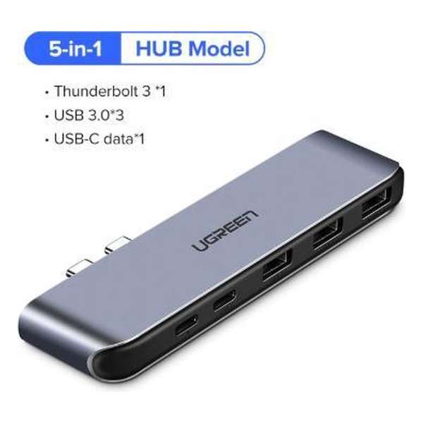 Ugreen 5 in 1 USB 3.0 Type-C Hub Adapter PRO | Thunderbolt 3 USB-C Hub - 3x USB 3.0 - MacBook Pro/Air 2017/2018 | Space grey
