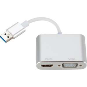 USB 3.0 naar HDMI + VGA adapter Voor o.a. Macbook en Laptop| Premium Kwaliteit |Grijs