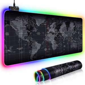Grote RGB LED Computer Game Muismat - 30 x 80 cm - Wereldkaart
