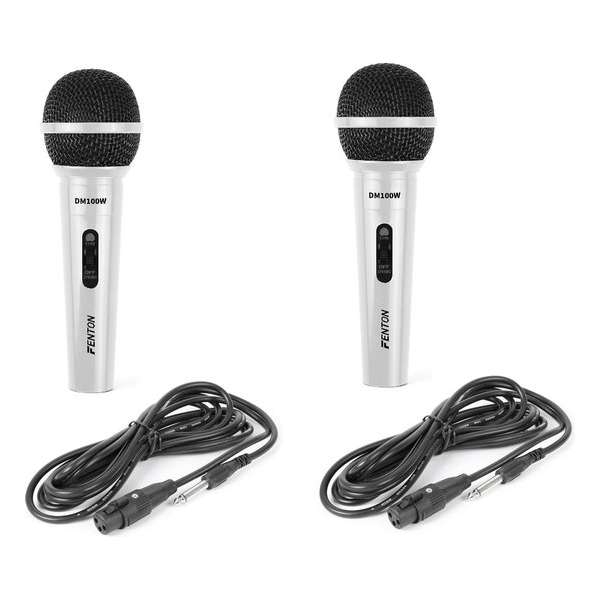 Karaoke microfoon - Fenton DM100W - Set van twee karaoke microfoons - Ook geschikt voor de DJ!- Wit