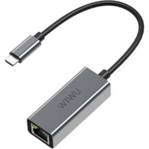 WIWU - USB-C naar RJ45  - USb C naar Ethernet adapter - Aluminium - Grijs