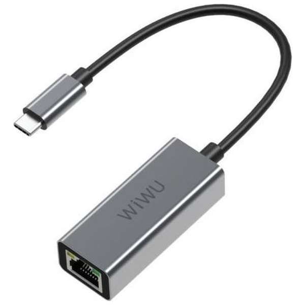 WIWU - USB-C naar RJ45  - USb C naar Ethernet adapter - Aluminium - Grijs