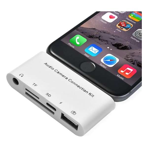 5 in 1 8 Pin-naar-USB HUB + USB-C / Type-C + 3,5 mm Oortelefoon + SD + TF-kaartlezer voor MacBook, pc, laptop, slimme telefoons 5 in 1 8 Pin-naar-USB HUB + USB-C / Type-C + 3,5 mm Oortelefoon + SD + TF-kaartlezer voor MacBook, pc, laptop, slimme telefoons