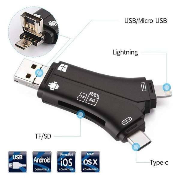 4 in 1 iPhone/Micro usb/USB Type-c/USB SD Card Reader