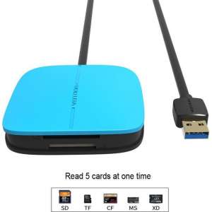 USB 3.0 kaartlezer voor SD/TF/CF/XD /MS Micro SD - Blauw 1 Meter kabel
