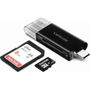 YAOMAISI Q25 2-in-1 USB 3.0 naar Type-C metalen geheugenkaartlezer, SD / TF-kaart (zwart)