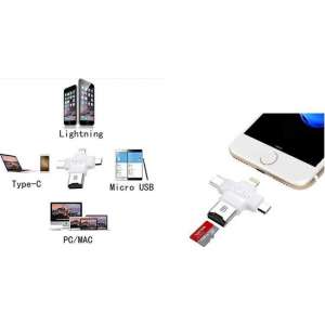 Earldom OTG Adapter All-in 1 - USB Type C - Micro USB - Lightning - Micro USB Card Reader - Wit