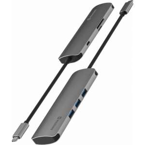 Swissten Aluminium 6 in 1 USB-C Hub Adapter voor Macbook - 3x USB 3.0 - USB-C Oplader - SD - Micro SD - Grijs
