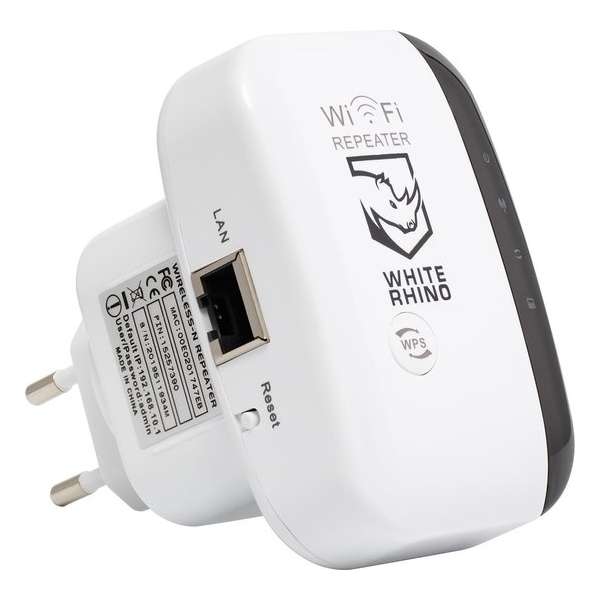 Wifi Repeater WHITE RHINO ® Luxe Wireless WiFi Versterker Stopcontact Wit + Inclusief Gratis Internetkabel