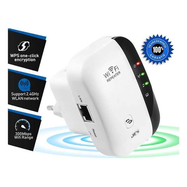 Wifi Versterker JC's + Internet Kabel - 300Mbps - Repeater - Stopcontact - Draadloos en Bedraad