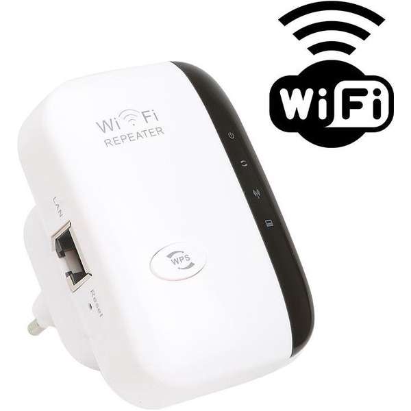 WiFi Versterker Stopcontact + GRATIS Internetkabel - Draadloos of Ethernet - WiFi Repeater - 300 Mbps - 2.4 Ghz – Wit - Athletix