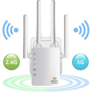 DrPhone WR4 Pro - Wifi Versterker - Range Extender - 5GHZ  + 2.4GHZ Dual Band Repeater - Router - 4 Antenne - Wit