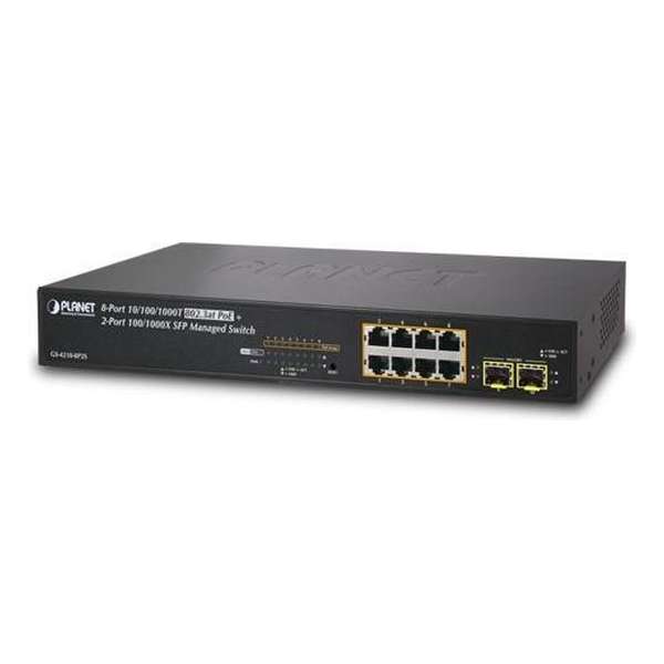 Planet GS-4210-8P2S netwerk-switch Managed Gigabit Ethernet (10/100/1000) Zwart 1U Power over Ethernet (PoE)