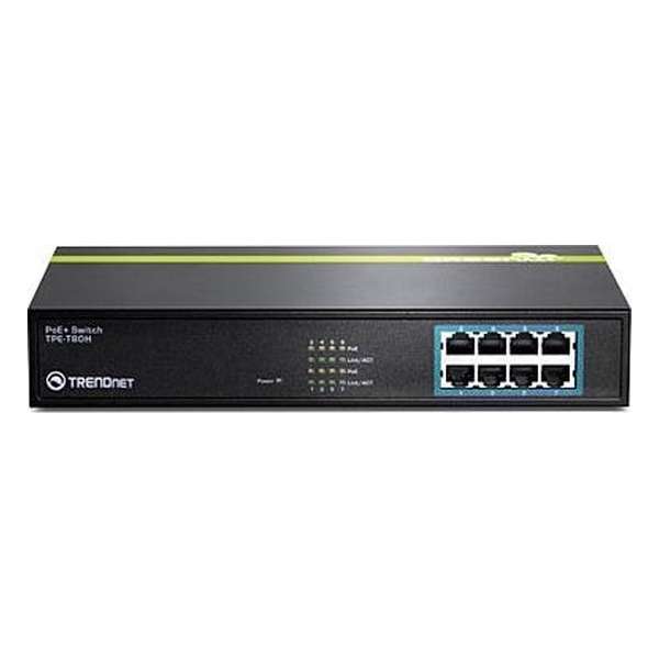 Trendnet TPE-T80H netwerk-switch Unmanaged Fast Ethernet (10/100) Zwart Power over Ethernet (PoE)