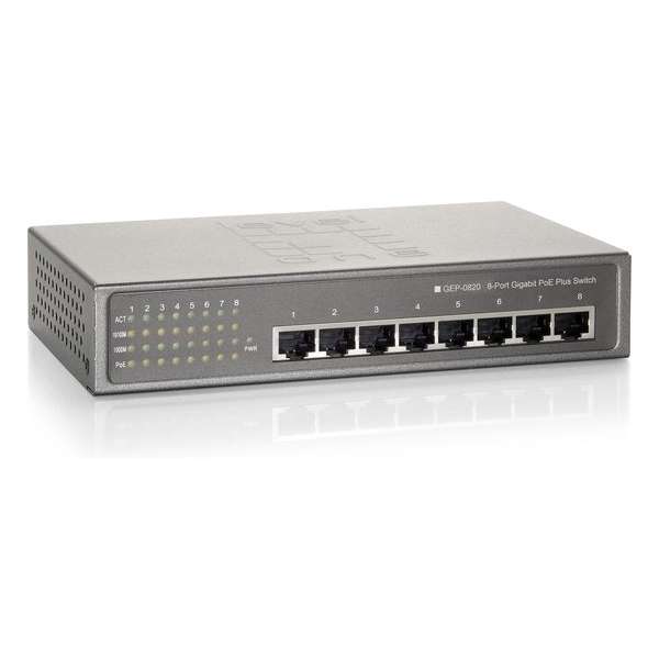 LevelOne GEP-0820W90 netwerk-switch Gigabit Ethernet (10/100/1000) Grijs Power over Ethernet (PoE)