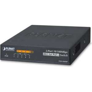 Planet FSD-504HP netwerk-switch Unmanaged L2 Fast Ethernet (10/100) Zwart Power over Ethernet (PoE)